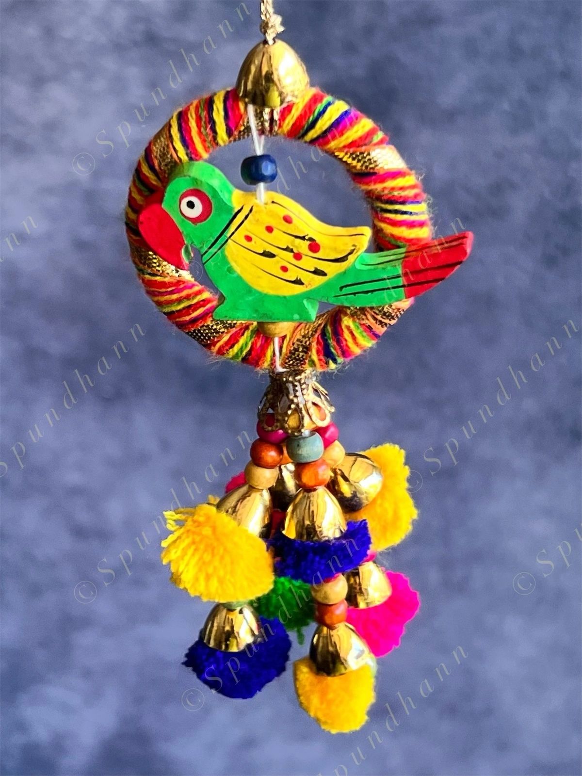 Small Wooden Parrot & Pom Pom Dangler
