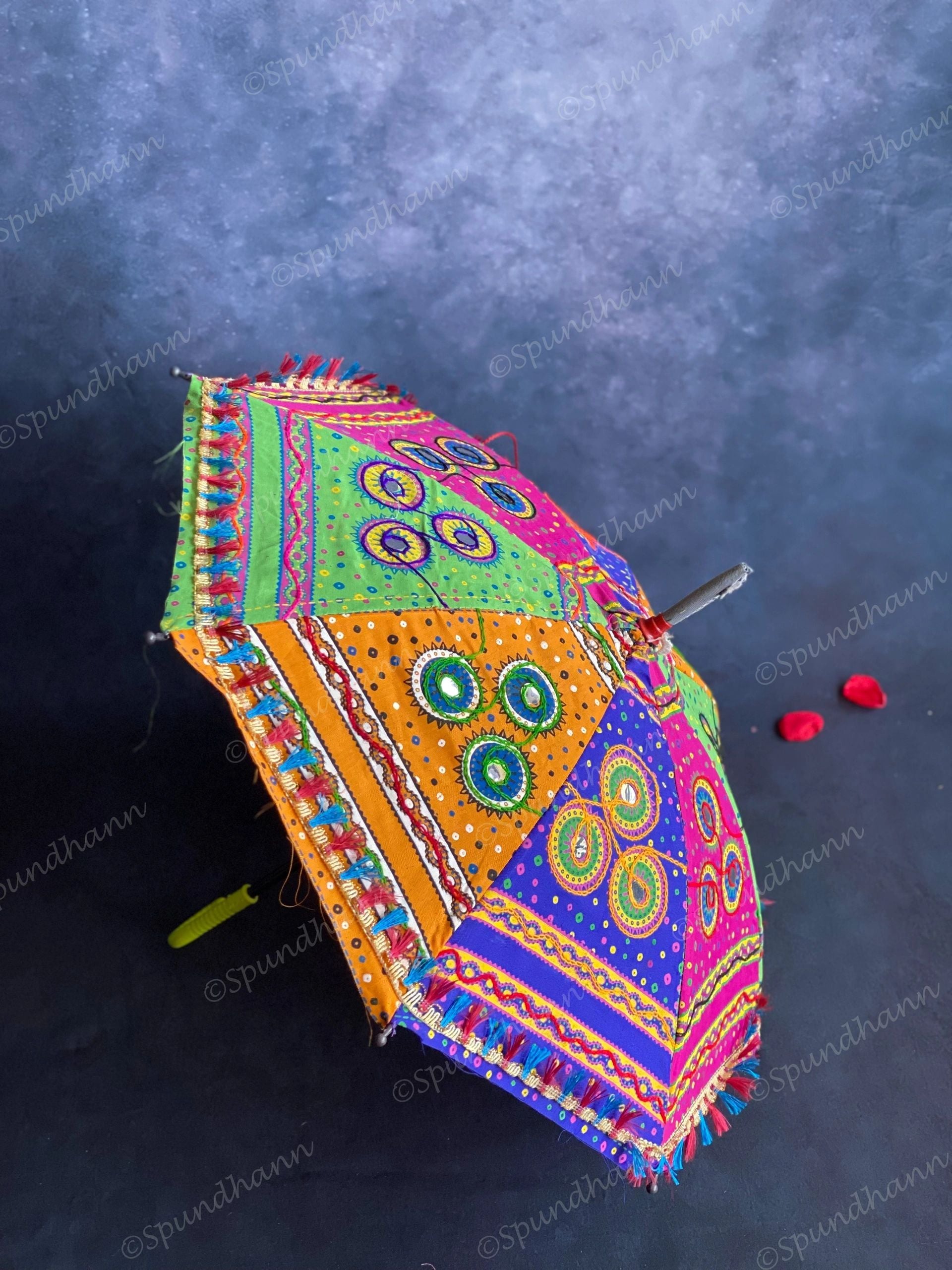 Multicolored Cotton Fabric Embroidered Vintage Umbrellas