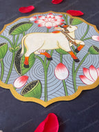 Cow with Lotus Floral Shape Pichwai Wall Hanging Plate