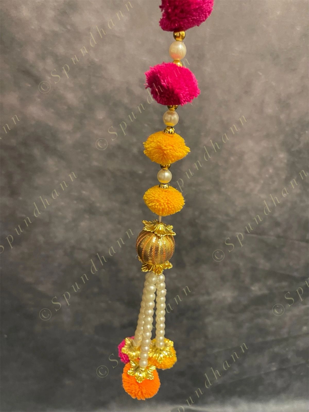 Pom Pom with Bead and Pearl Dangler Pair