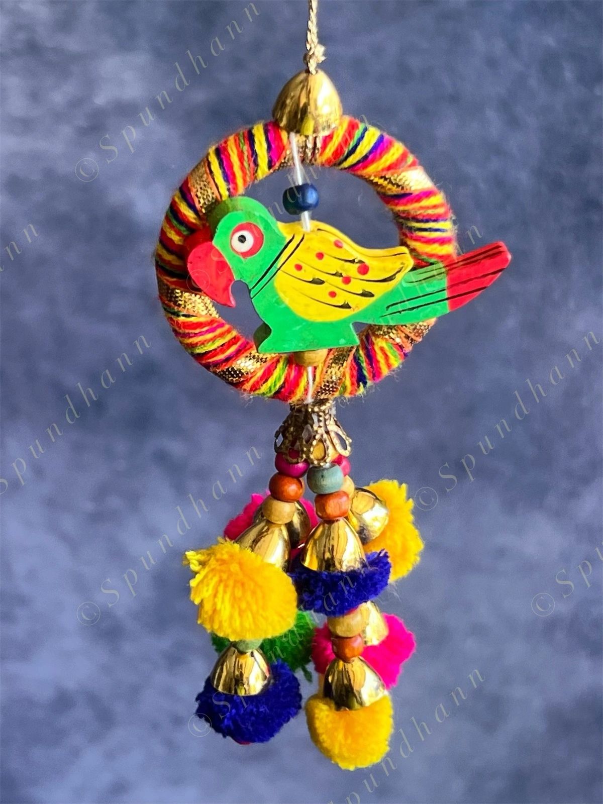 Small Wooden Parrot & Pom Pom Dangler