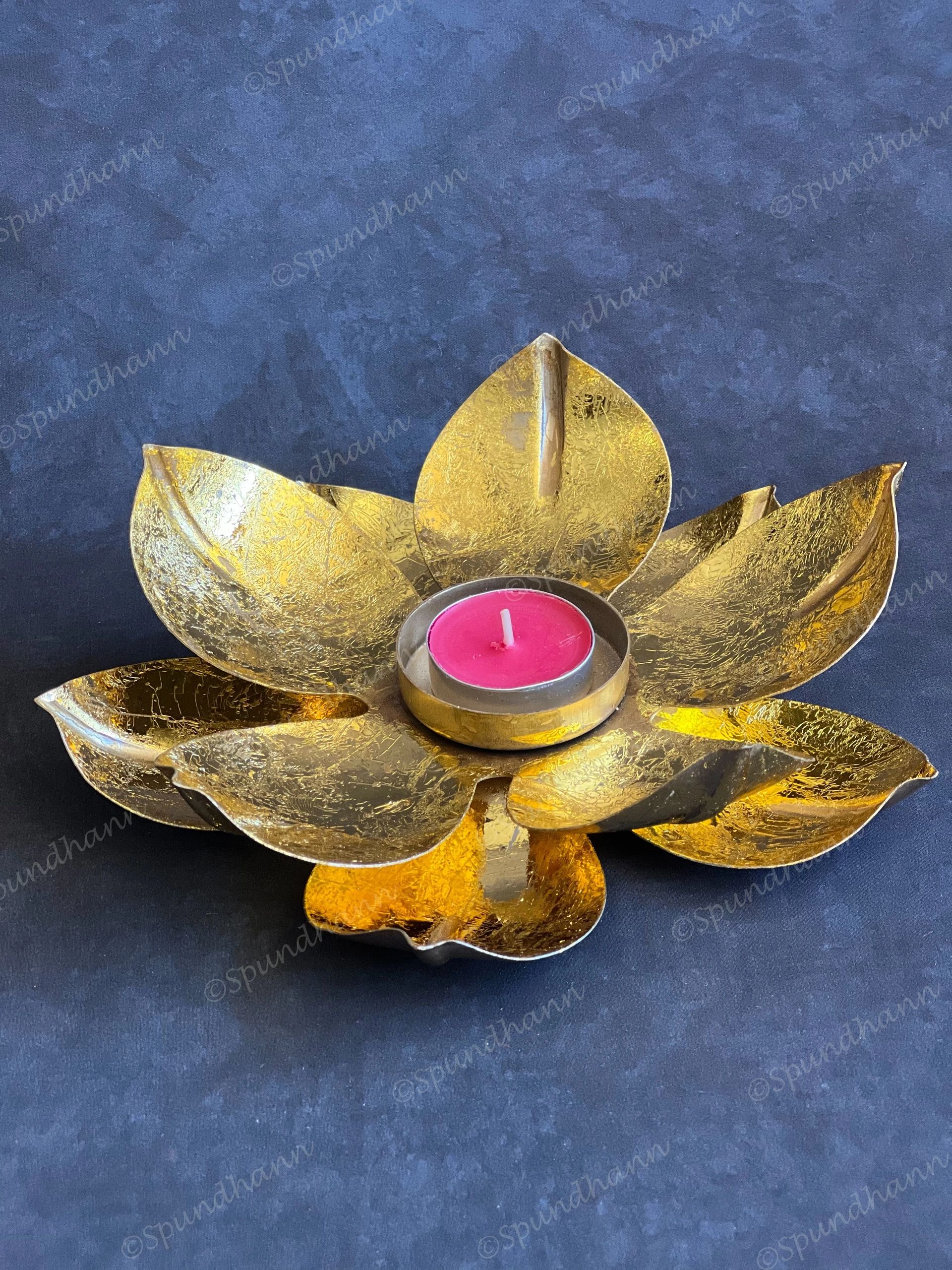 Big Golden Foil Finish Lotus Tea Light Holder