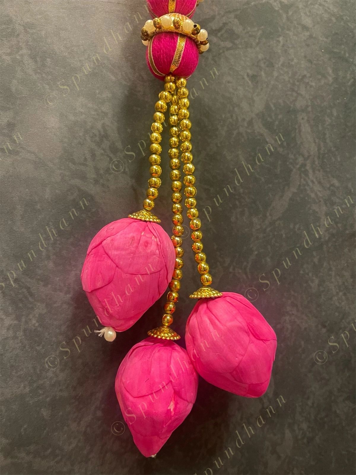 Pink Chameli & Lotus Bud with Pearl & pom pom
