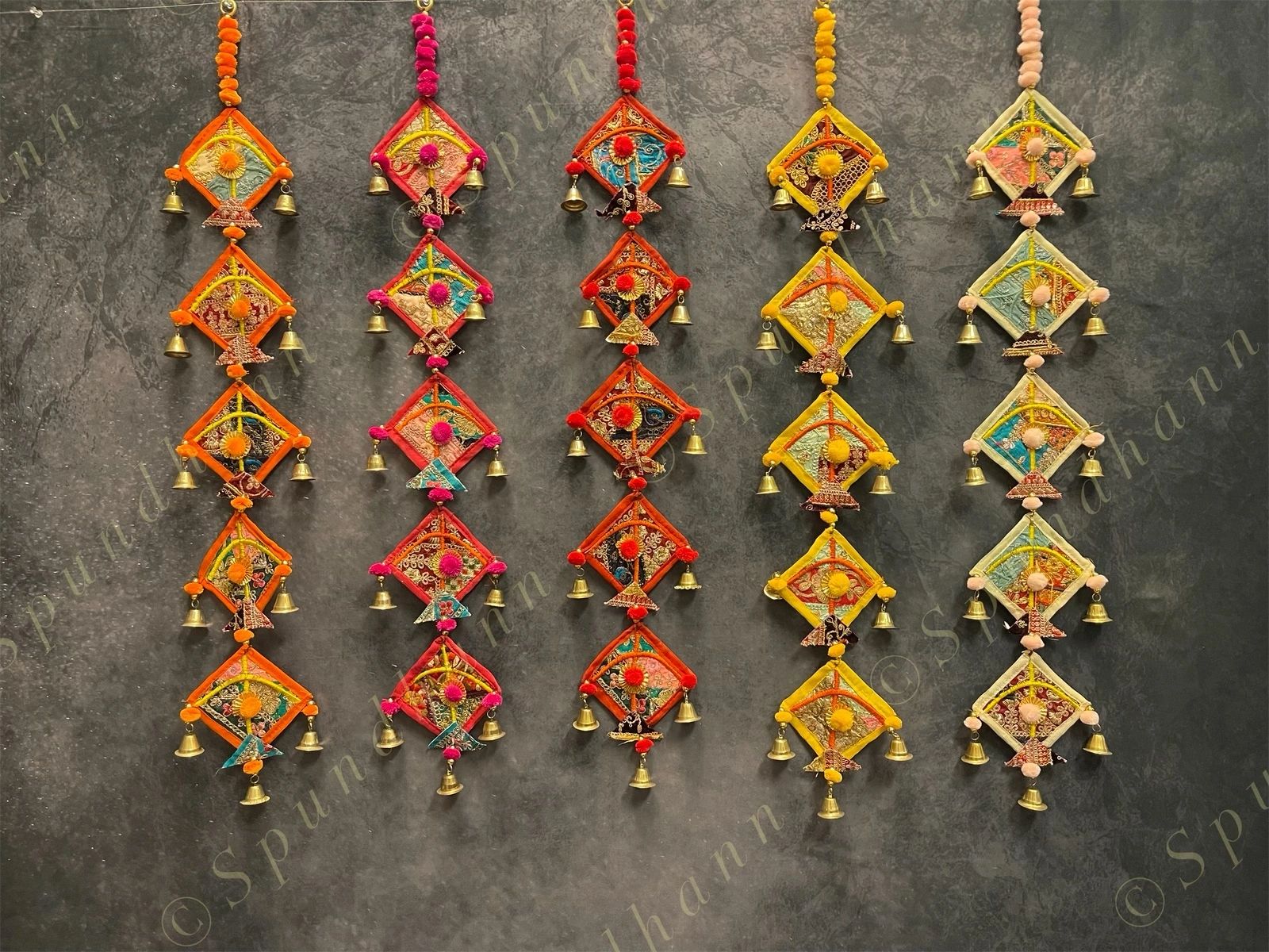 Bell and Pom pom Kites Wall Hanging Decor Set of 2