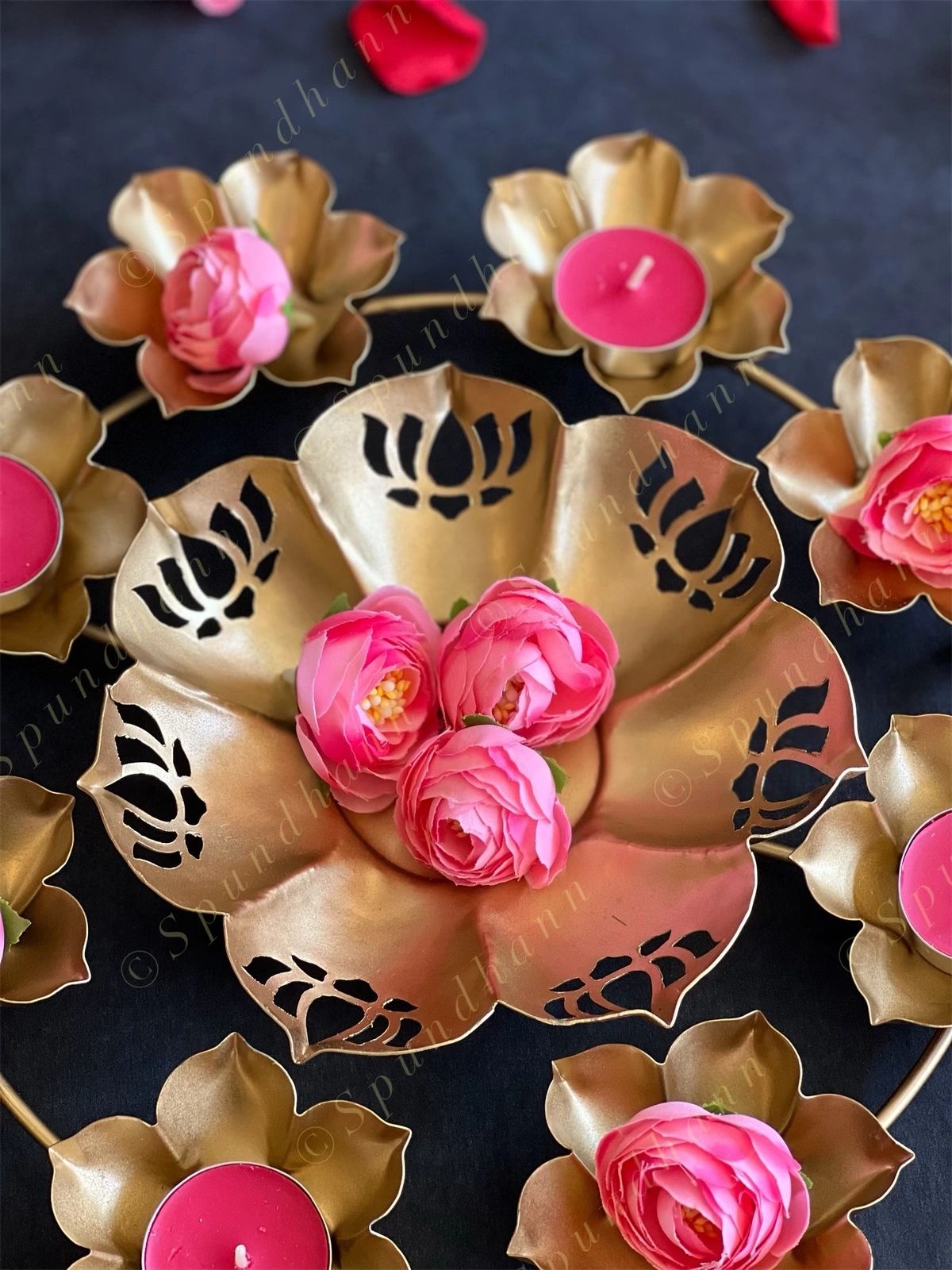 Small Lotus Rangoli Urli with Tea Light Holders