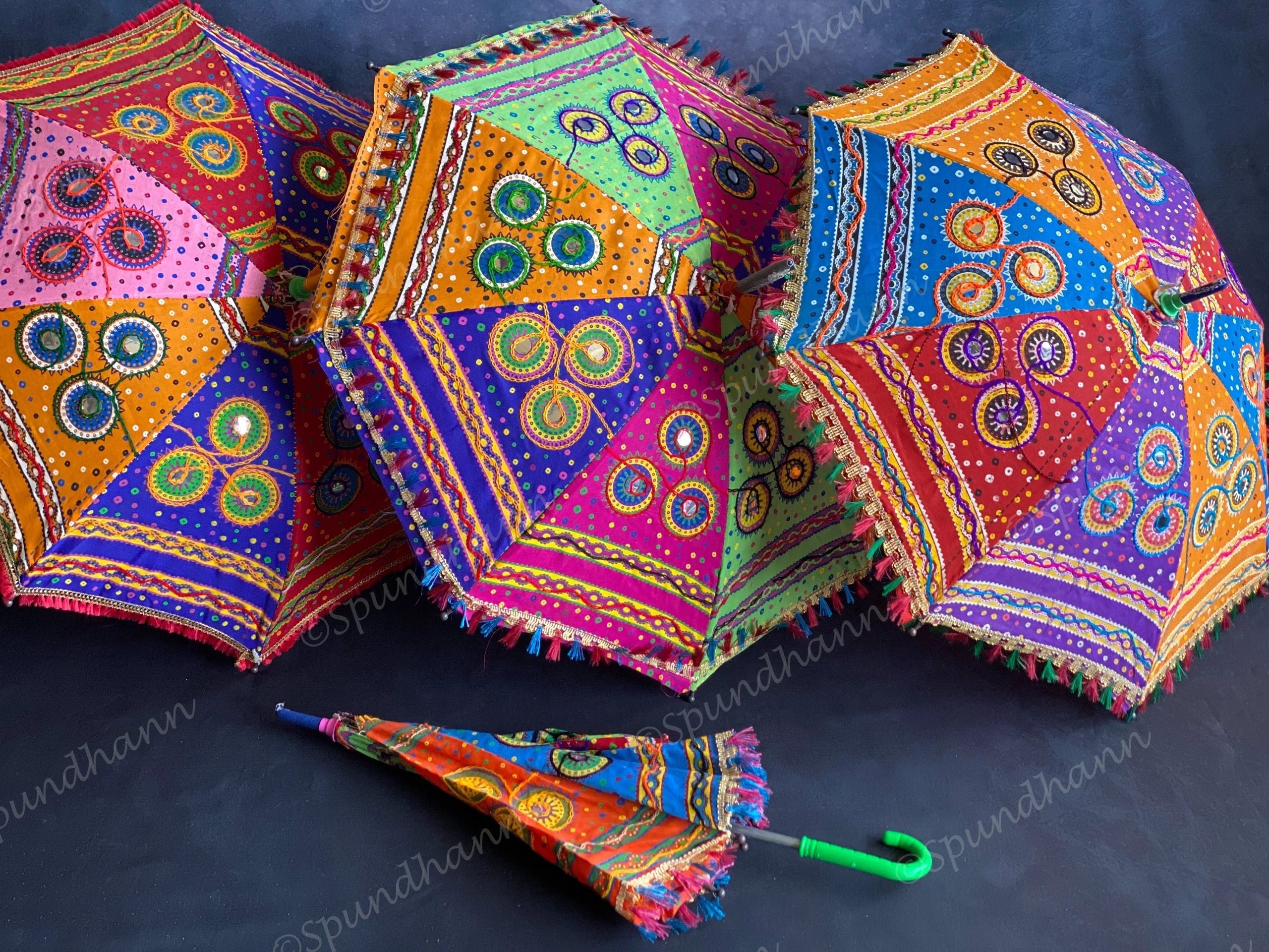 Multicolored Cotton Fabric Embroidered Vintage Umbrellas
