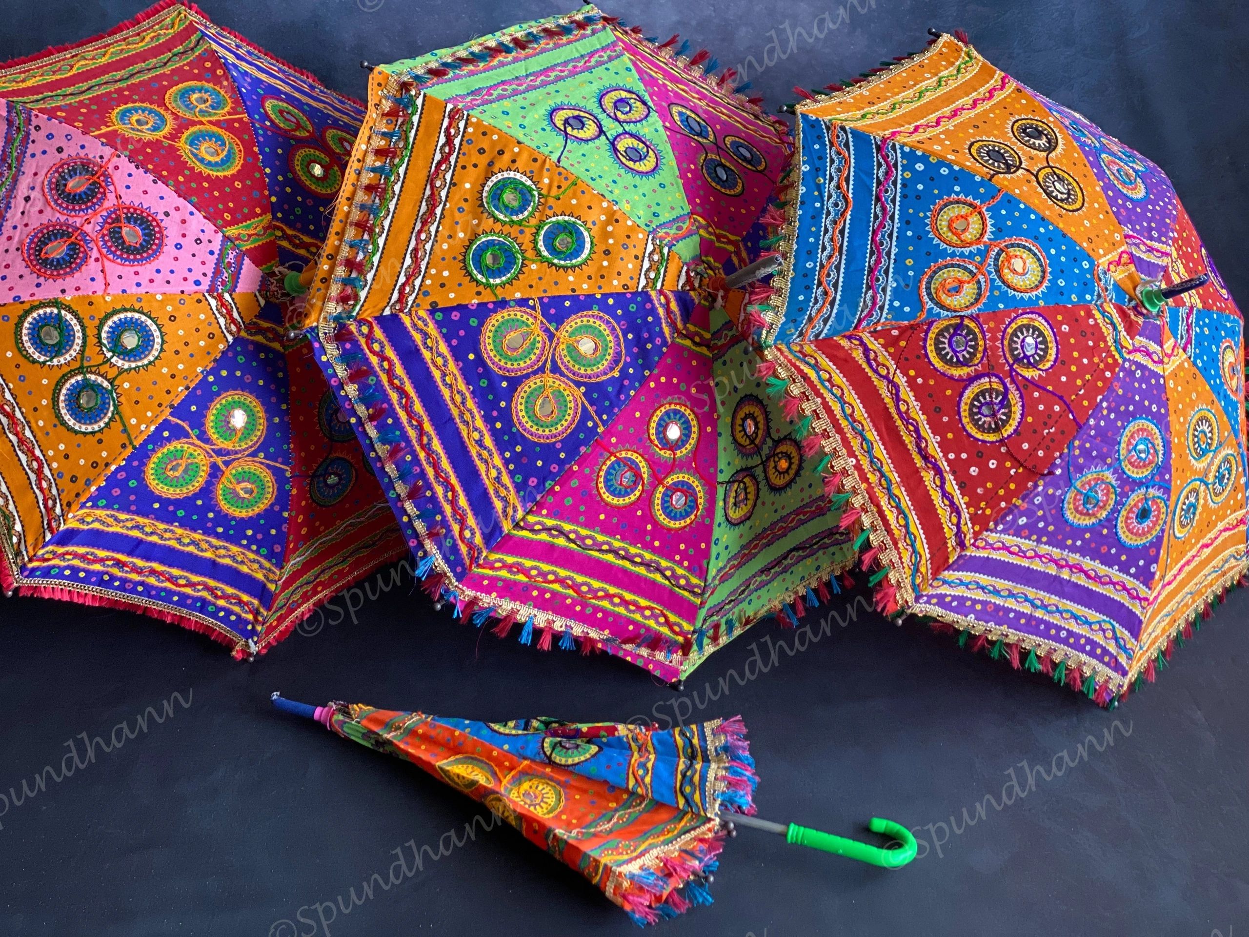 Multicolored Cotton Fabric Embroidered Vintage Umbrellas