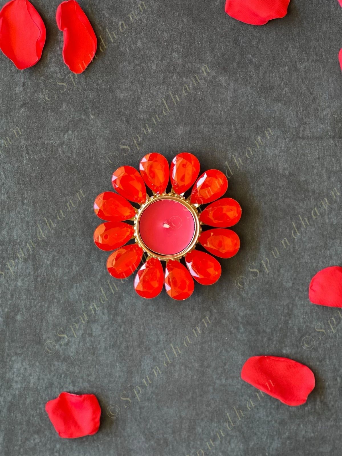 Red & Green Gemstone Studded Tea Light Holder