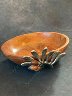 Contemporary Wooden Fruit Bowl with Silver Leaf Motif