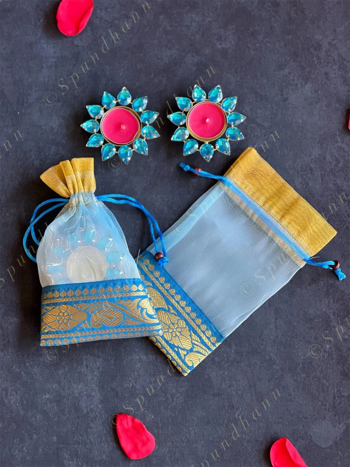 Light Blue Potli Bags with Border