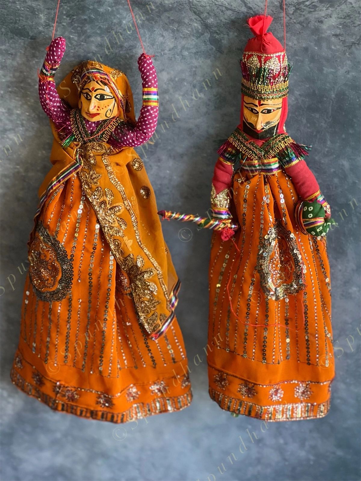 Ethnic Indian Rajasthani Kathputli Set of 2 (Puppet Dolls)