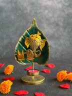 Flute Ganesh with Green Leaf Tea Light Holder