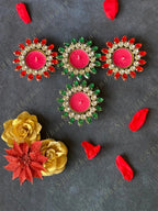 Double Gemstone Studded Floral Tea Light Holder