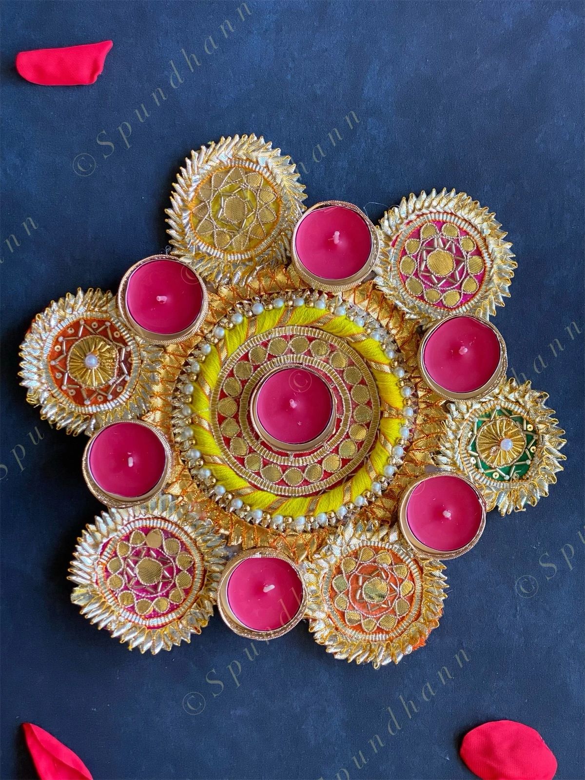 Multicolored Gota Fabric Rangoli Tea Light Holders