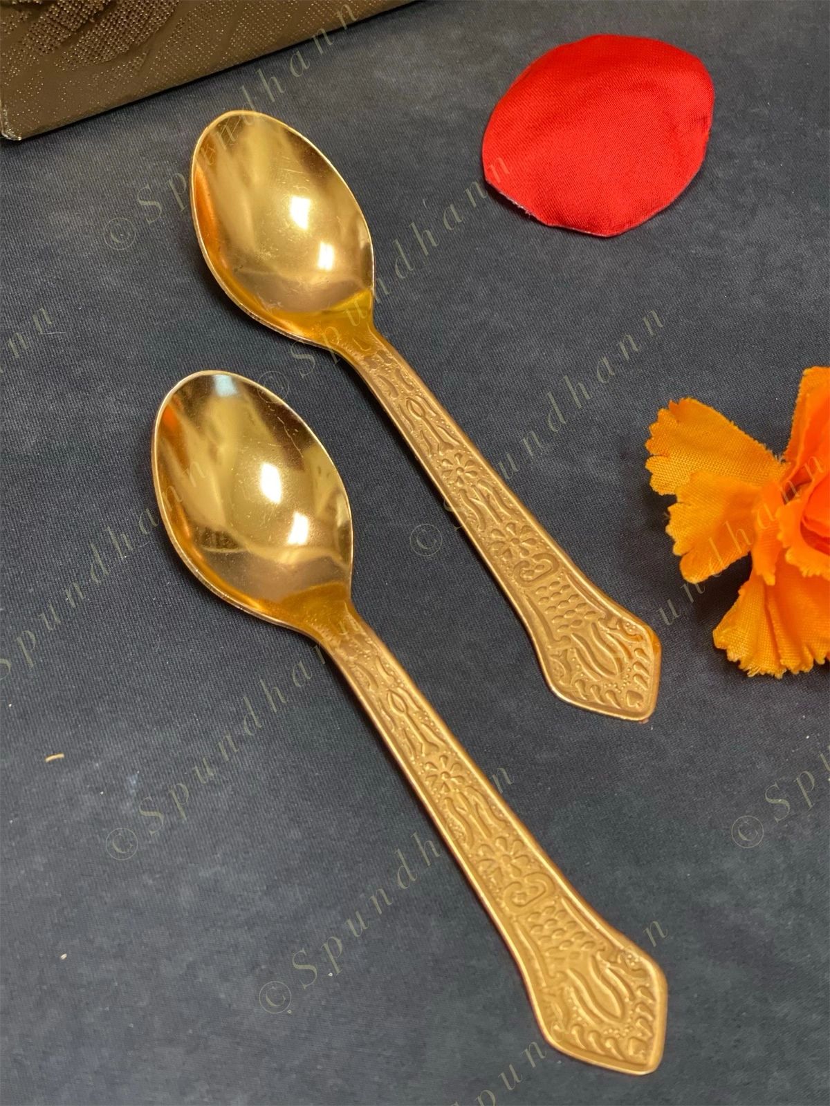 Hammered two Small Canister with Decorative Box, tray and two spoons