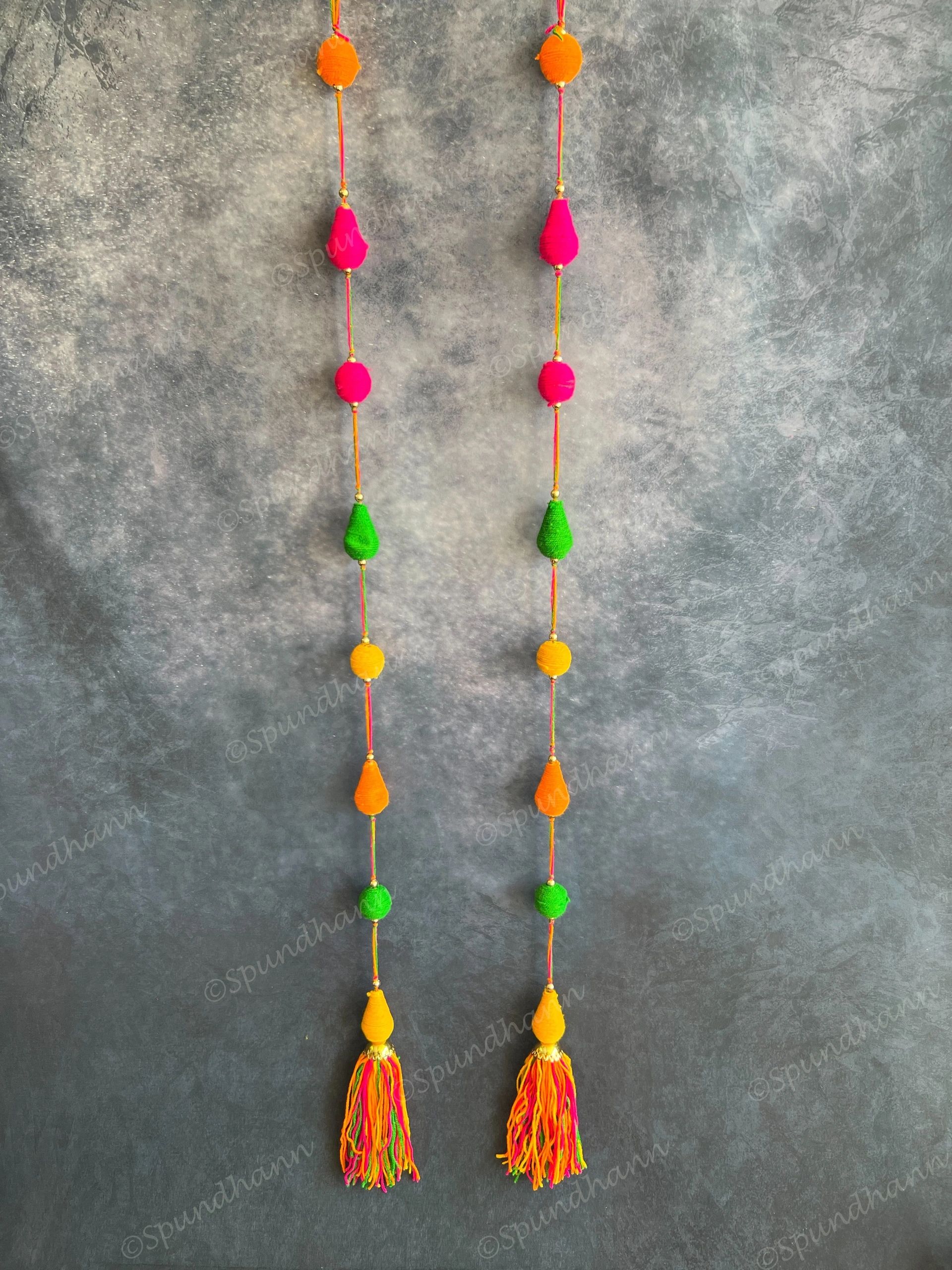 Multicolored Wool Thread Long Hanging Decor Strings Set of 2
