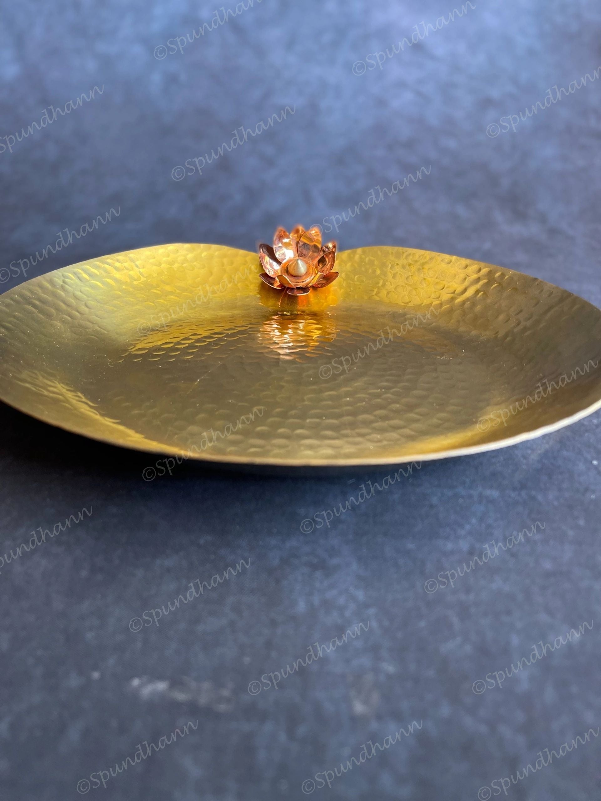 Brass Hammered Heavy Platter with Copper Flower