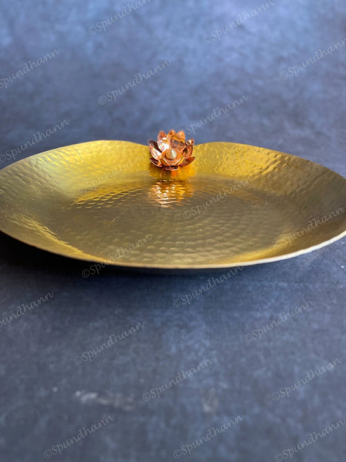 Brass Hammered Heavy Platter with Copper Flower