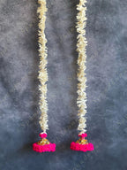 Chameli, Jute, Gota & Pink Pom Pom Dangler Set of 2