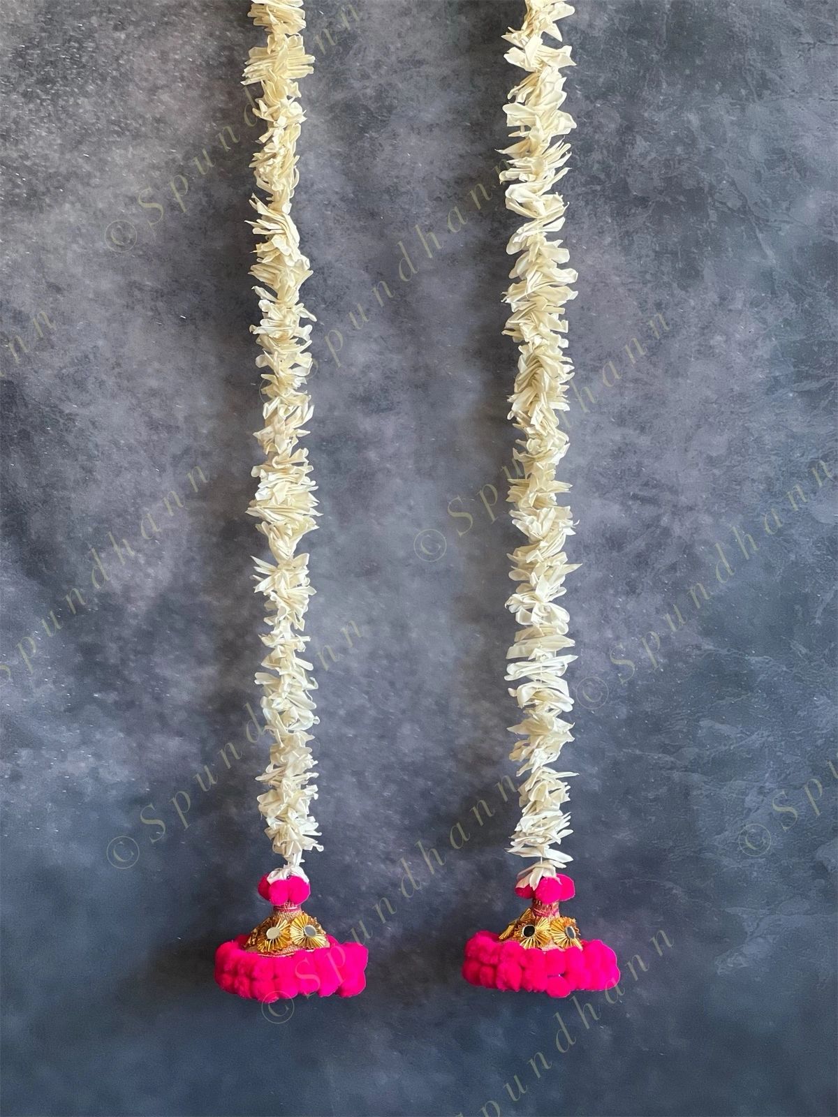 Chameli, Jute, Gota & Pink Pom Pom Dangler Set of 2