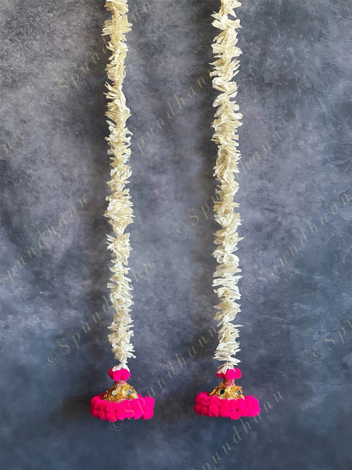 Chameli, Jute, Gota & Pink Pom Pom Dangler Set of 2