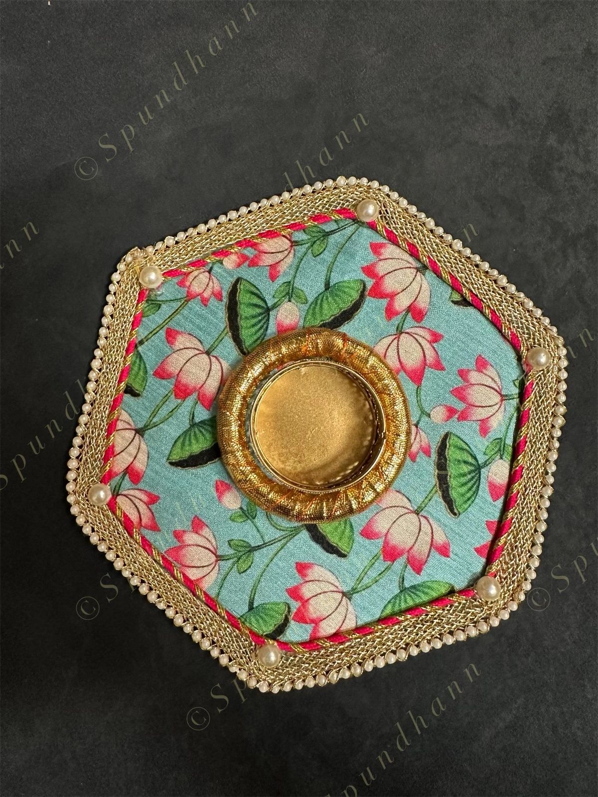 Hexagon Tea Light Holder with Lotus Pattern