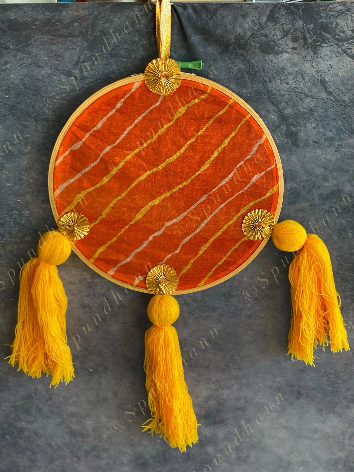 Round Leheriya & Gota with Colored Tassels Wall Hanging
