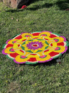 Medium Yellow, Orange, Purple & Red Round Floral Rangoli Floor Mat