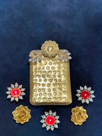 Rectangular Gold Hammered Platter / Tray with Floral Motif