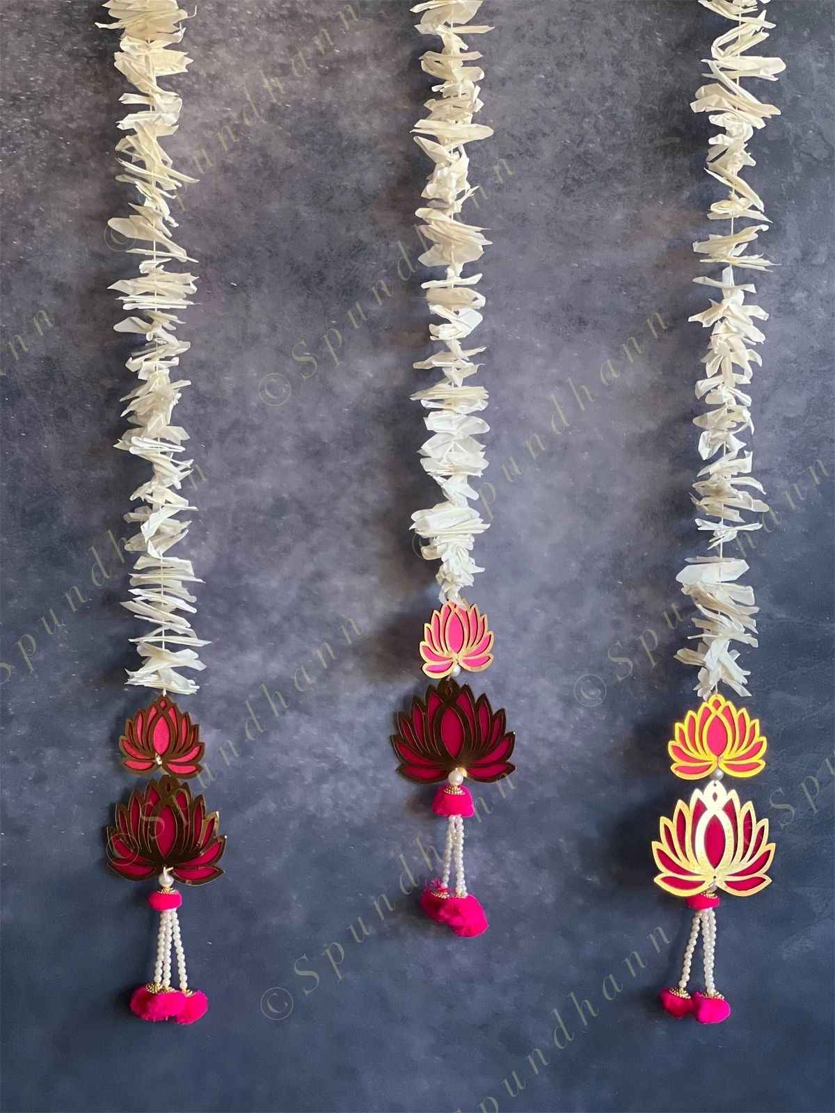 Double Lotus Danglers with Chameli Strings Pair