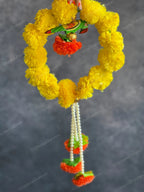 Small Marigold Wreath with Wooden Parrot & Pearl Strings
