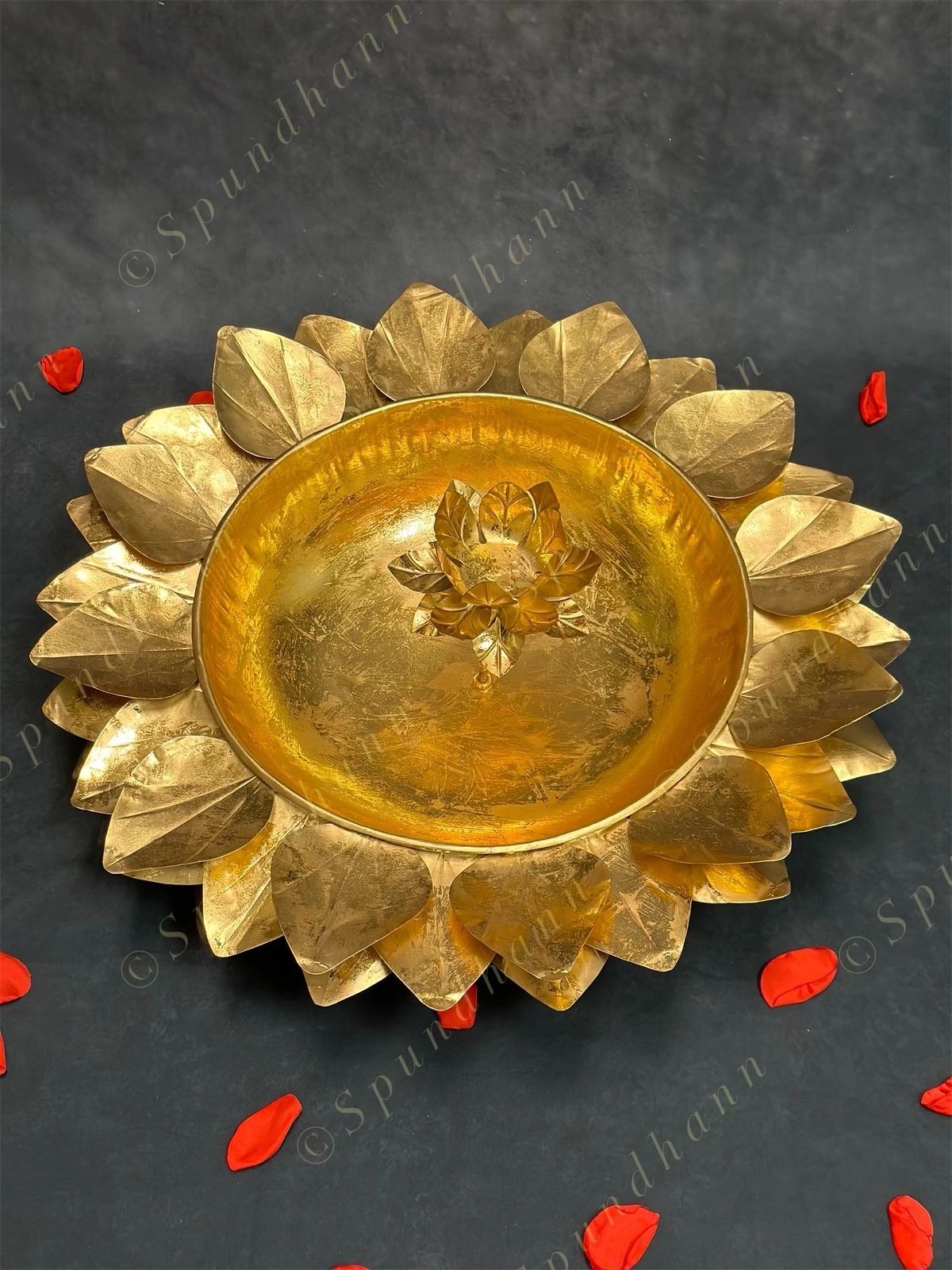 Spectacular Lotus Urli with Lotus Stem Tea Light Holder