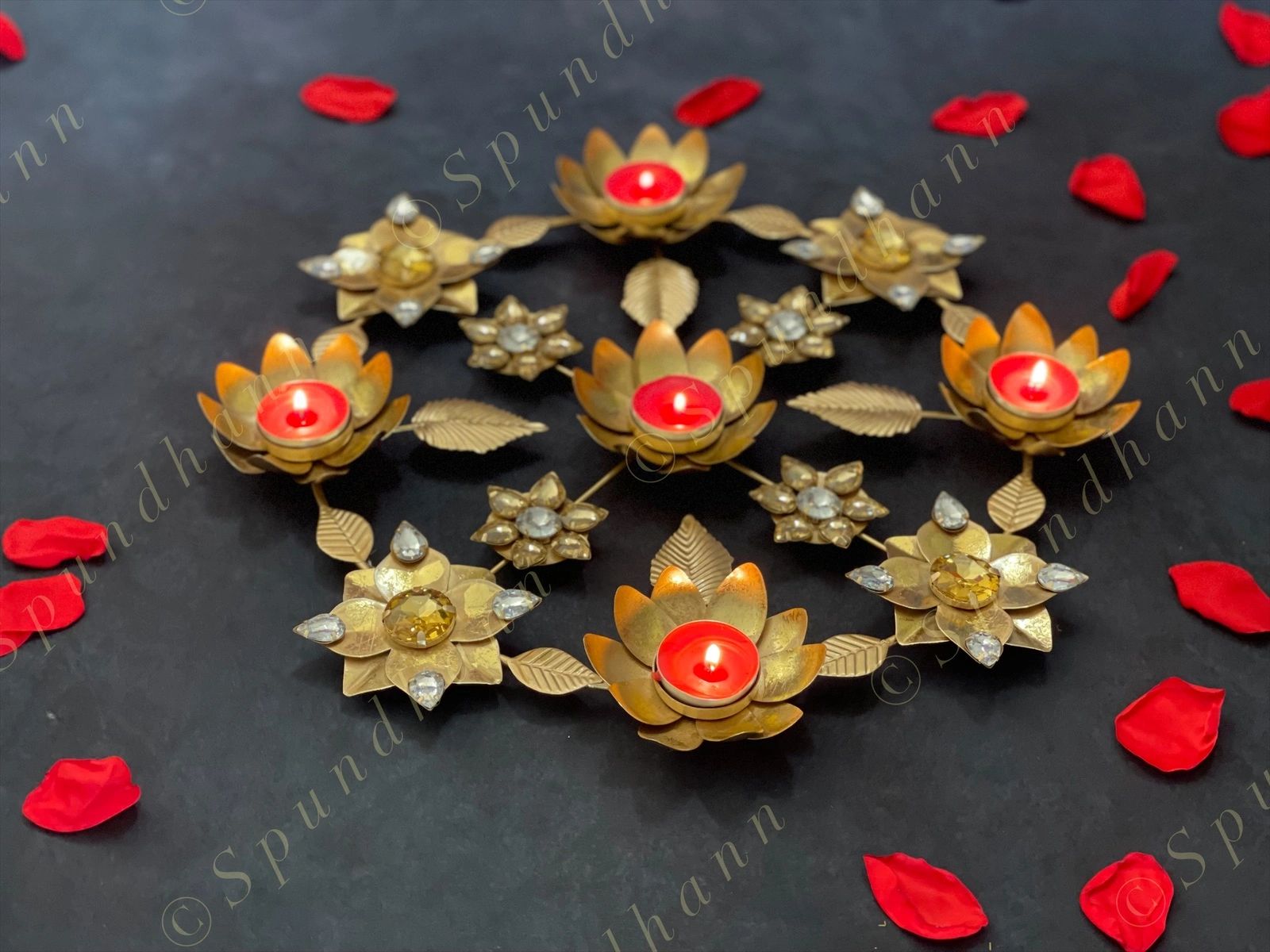 Embellished Floral & Gemstone Rangoli Tea Light Holder