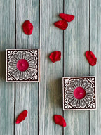 Square Floral Carved Wooden Block Tea Light Holder