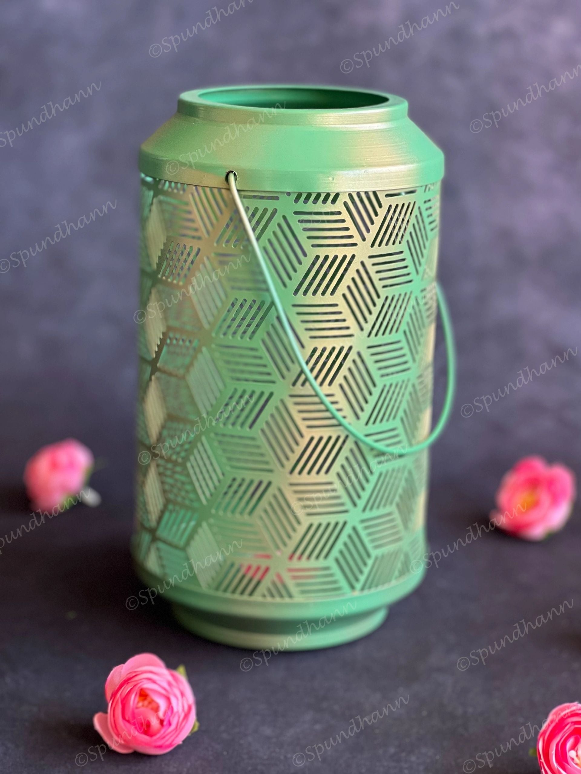 Green Geometric Art Lantern Tea Light Holder