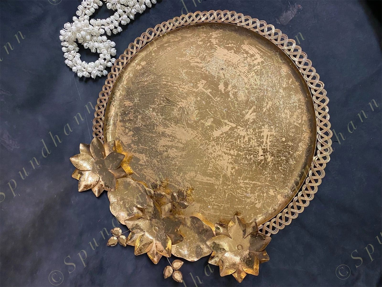 Large Decorative Gold Floral Platter