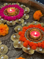 Large Pom Pom & Gota Border Tea Light