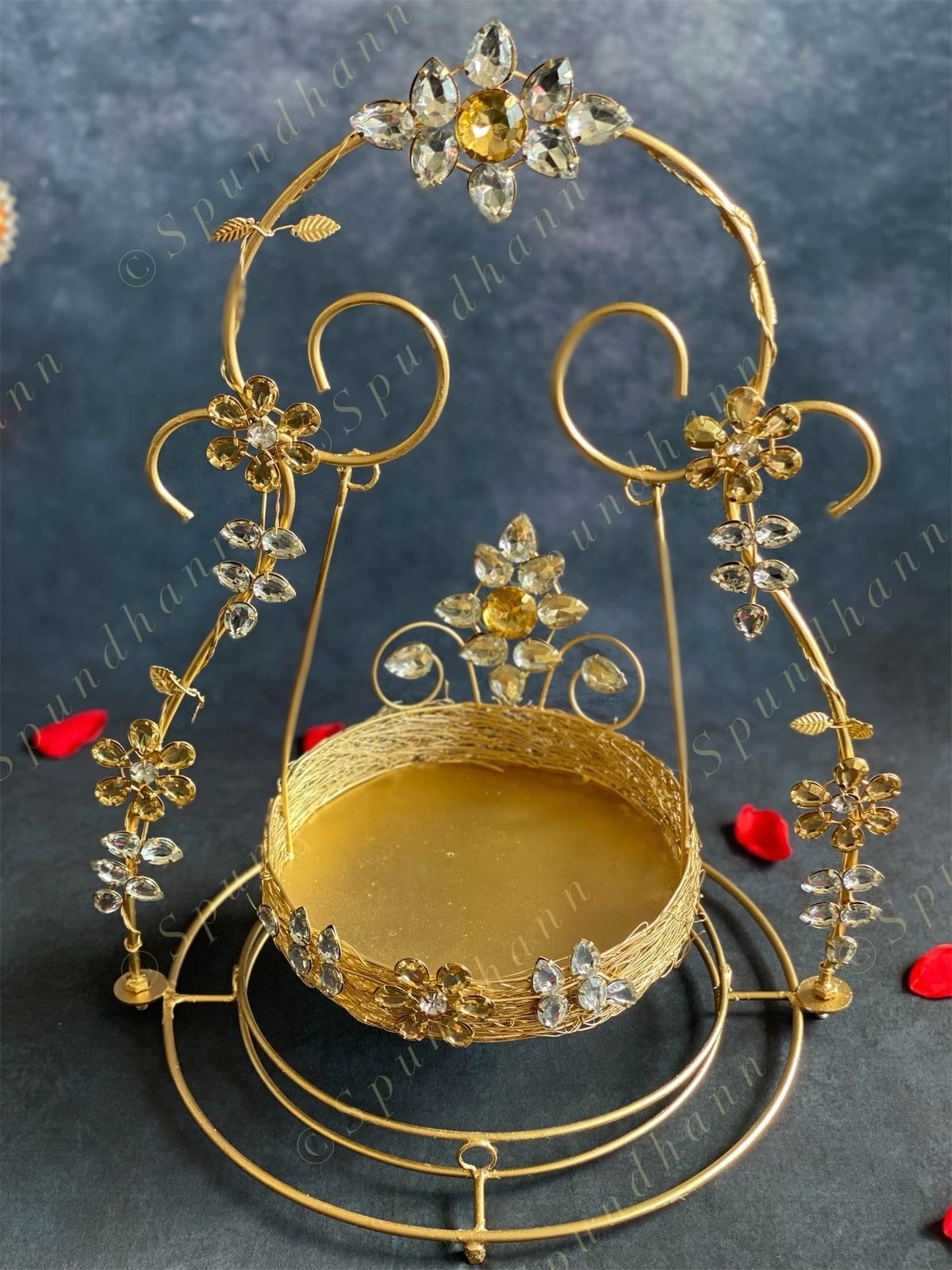 Golden Wired & Stone Studded Jhoola (Swing) for Deities