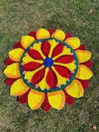 Yellow & Maroon Flower Mat Rangoli Floor Mat