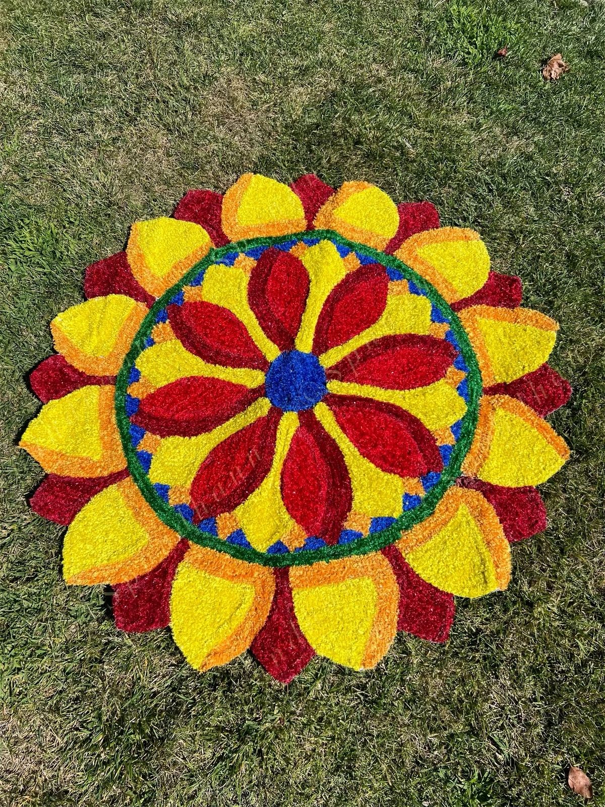 Yellow & Maroon Flower Mat Rangoli Floor Mat