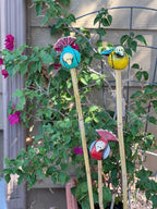 Multicolored Terracotta Mini Birds on Stick