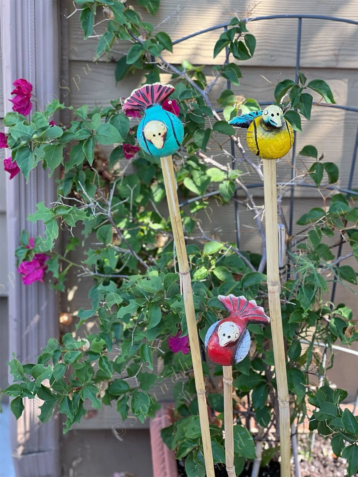 Multicolored Terracotta Mini Birds on Stick