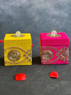 Pink Square Gift Box with Golden Embroidery