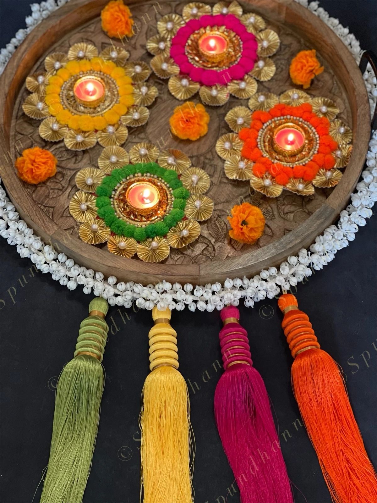 Large Pom Pom & Gota Border Tea Light
