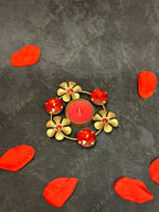 MARCH 2023 Red Gemstone & Gold Flower Circular Tea Light Holder