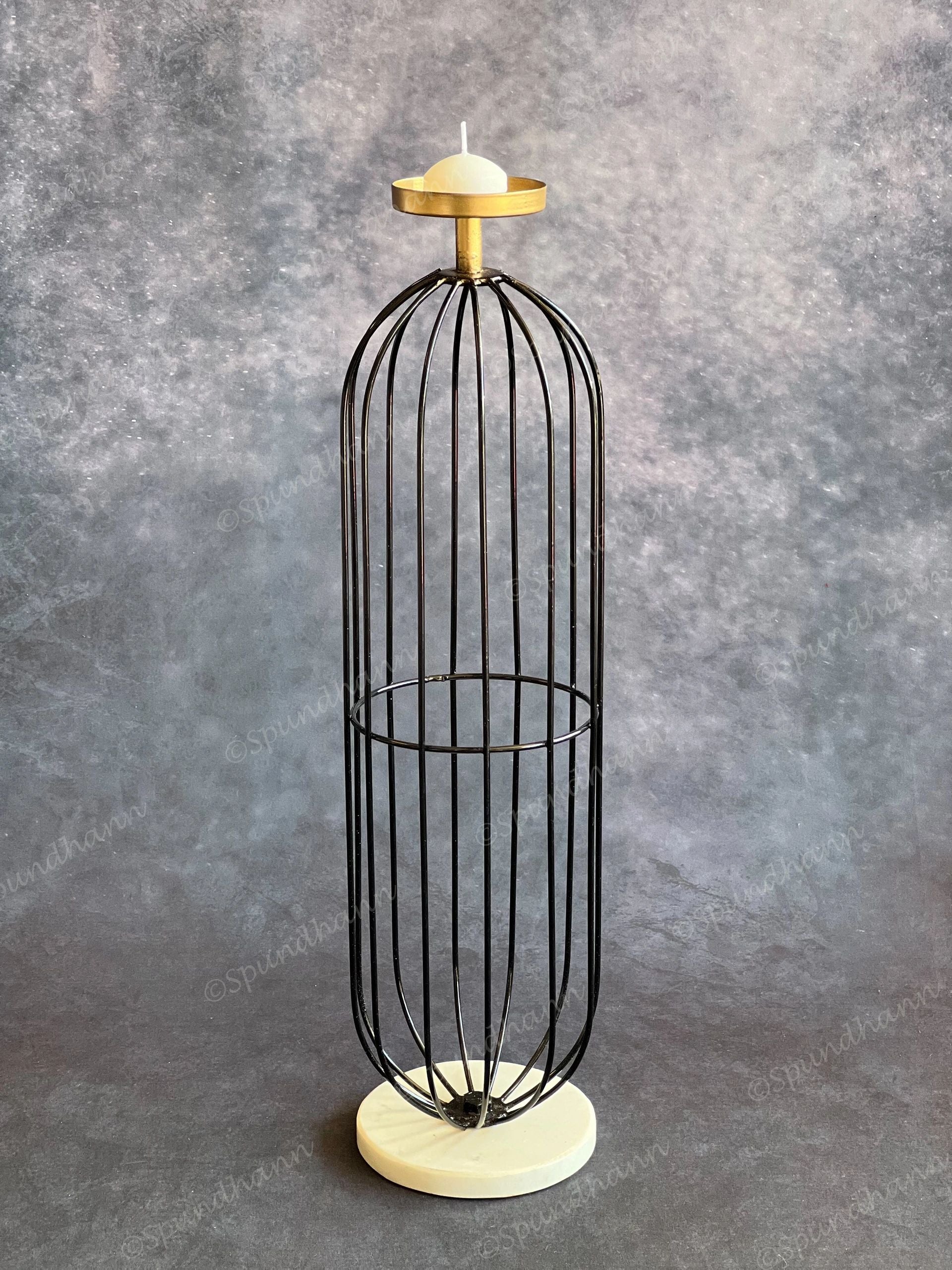 Tall Black Wired Candle Holder Stand with Marble Base