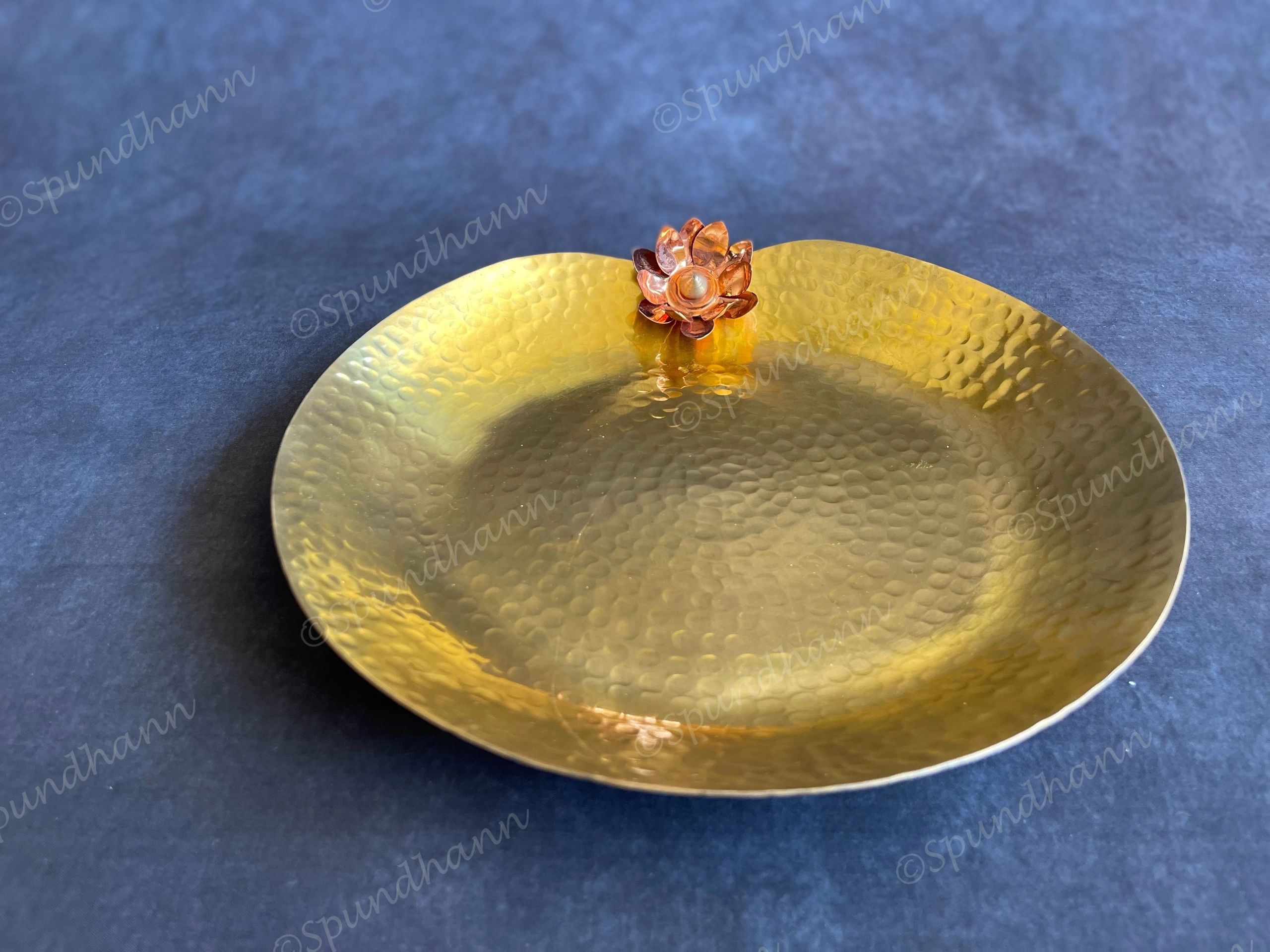 Brass Hammered Heavy Platter with Copper Flower