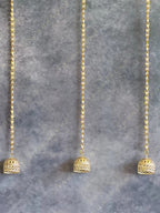 Golden Bell Dome Danglers with Pearl Chain String Pair