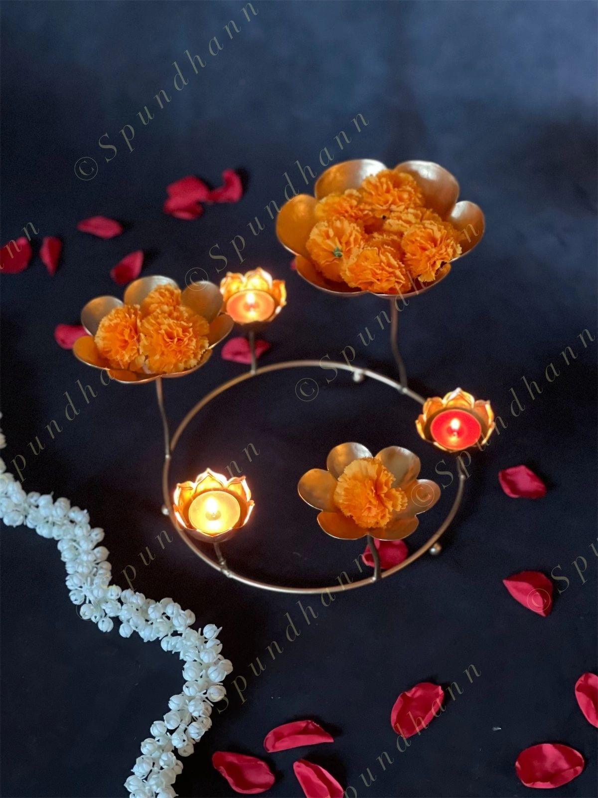 Floral Standing Urli with Tea Light Holders