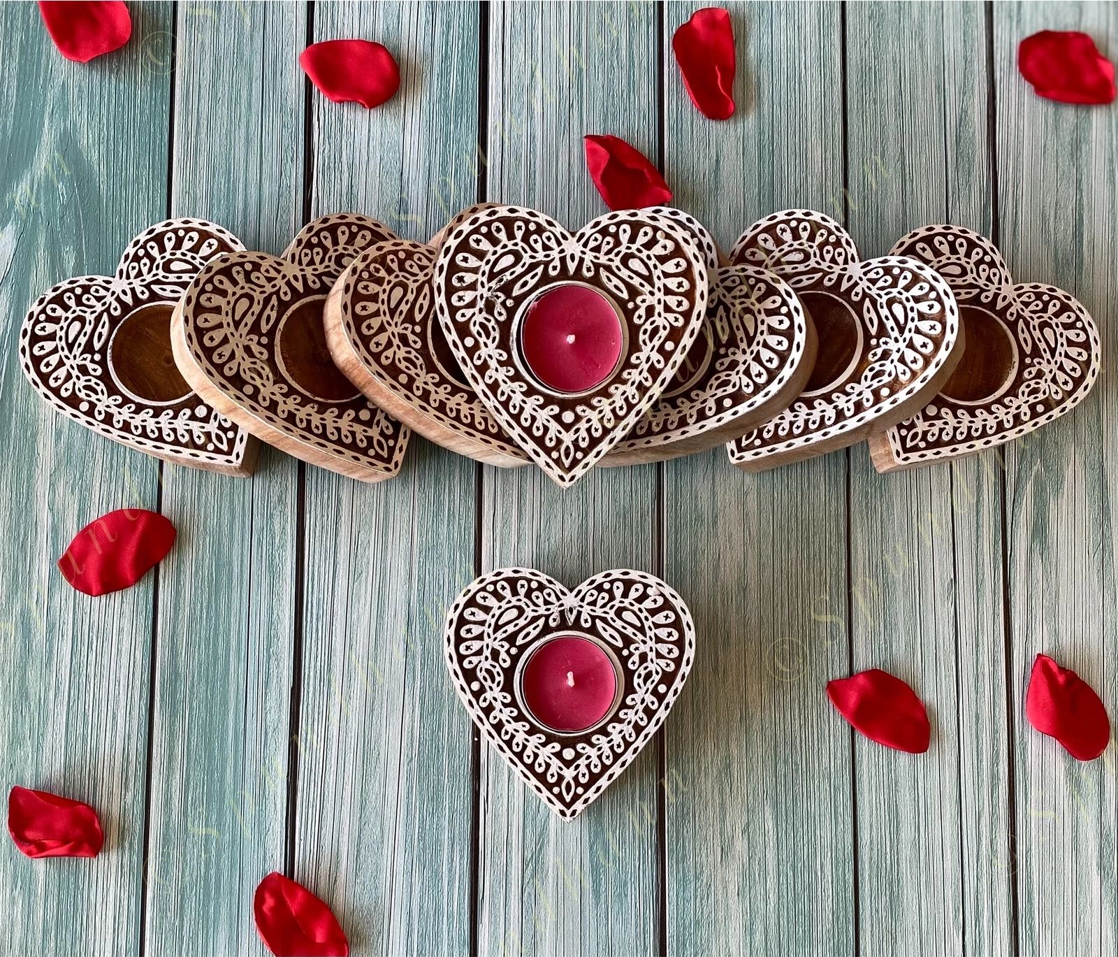 Heart Shaped Wooden Block Tea Light Holder